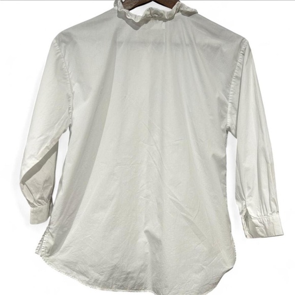 ZARA Poplin Ruffle 3/4 Long Sleeve Button Up Blouse | White | Size 10 - Picture 4 of 8